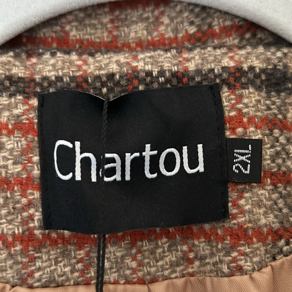 CHARTOU Women's Size XXL Lapel Collar Plaid Double Breasted Long Trench Coat - Picture 8 of 9